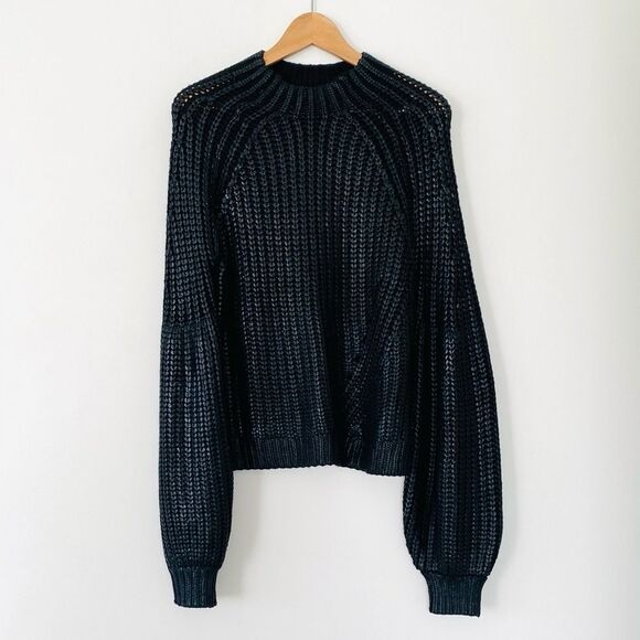 525 Revolve Black Crew Neck Oversized Balloon Sleeve Sweater sz M Urban Goth Emo - Picture 1 of 9